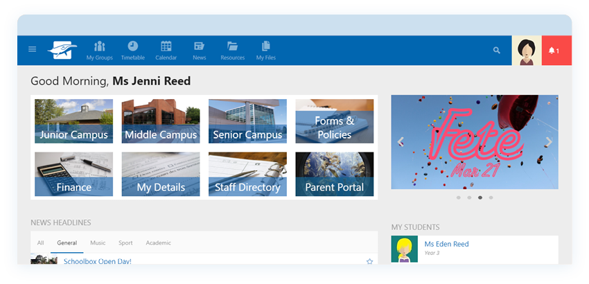 Schoolbox School Portal - Dashboard